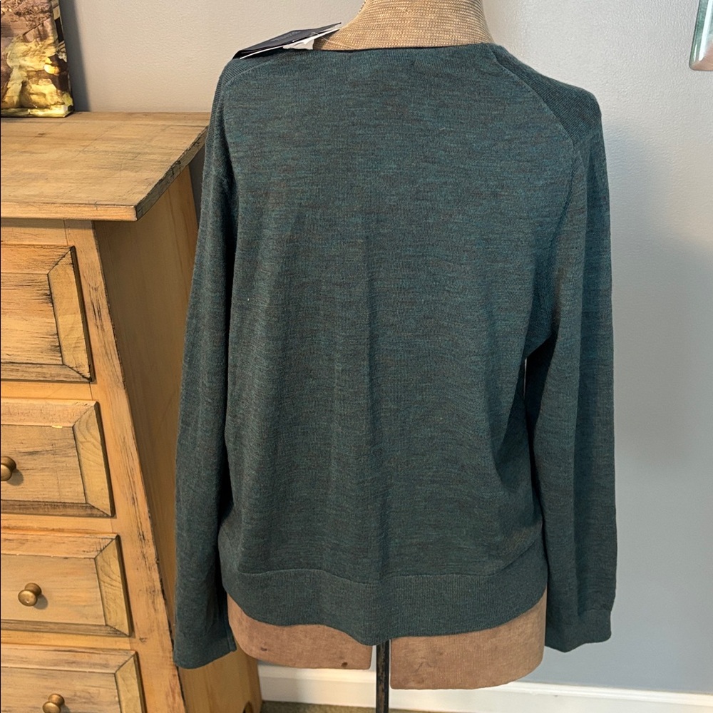 Lands' End Dark Teal Heather Merino Spun Wool Cardigan Sweater - Picture 6 of 12